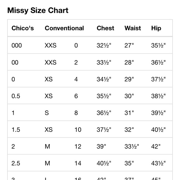 chico's size 2 conversion